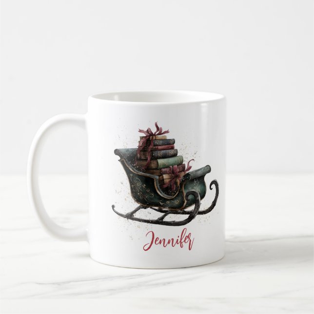 Custom Vintage Christmas Sleigh with Books  Kaffemugg (Vänster)