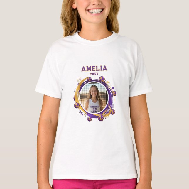 Custom Volleyball Player Name Photo Sports T Shirt (Framsida)