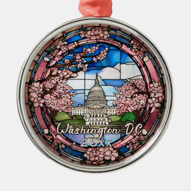 Custom Washington DC Dated Cherry Blossom  Julgransprydnad Metall (Framsidan)