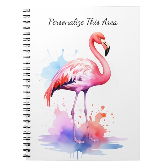 Custom Watercolor Flamingo Notebook Anteckningsbok (Framsidan)