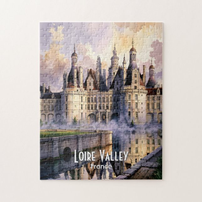 Custom Watercolor France Loire Valley Retro Castle Pussel (Vertikal)