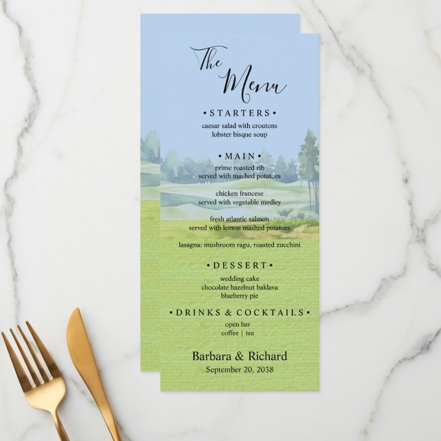 Custom Watercolor Golf Theme Wedding  Meny (Skapare uppladdad)
