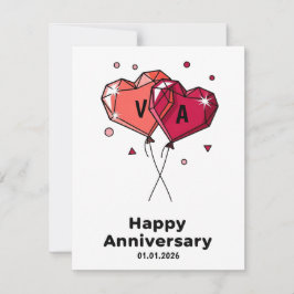 Custom Watercolor Heart Couple Anniversary Card Julkort