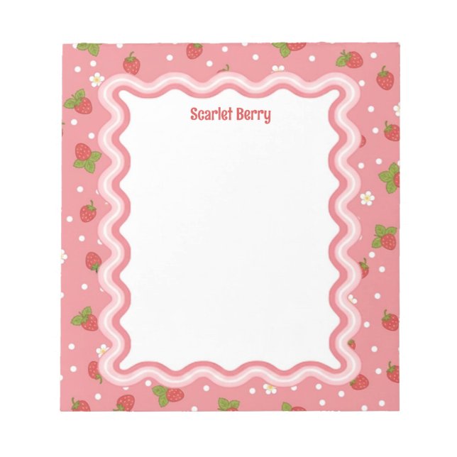 Custom Wavy Border Strawberry Pattern Personalized Anteckningsblock (Framsida)
