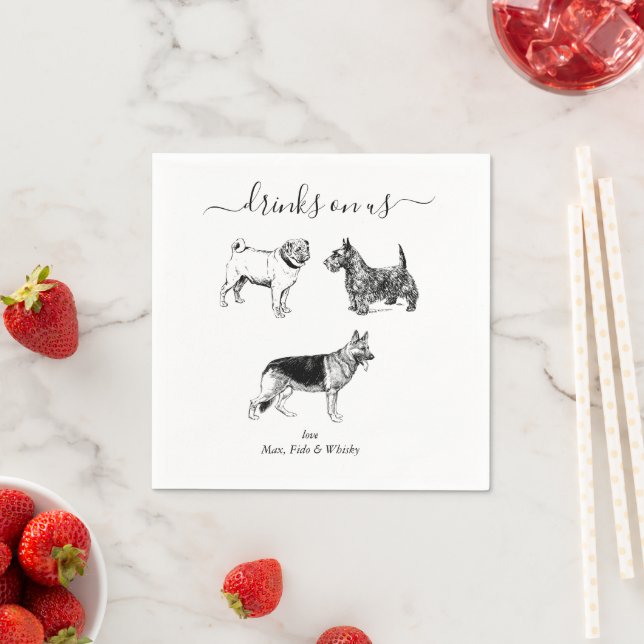Custom Wedding 3 Dogs I Do Animal Pet Illustration Pappersservett (Insitu)