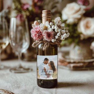 Custom Wedding Bride and Groom's Photo Vinflaska Etikett
