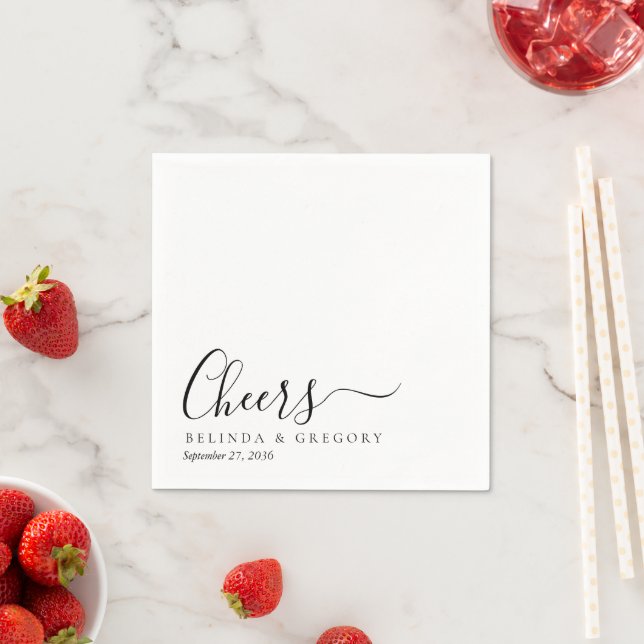 Custom Wedding Cheers Cocktail Modern Napkins Pappersservett (Insitu)