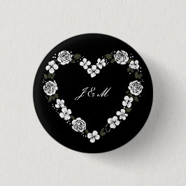 Custom Wedding Favor Button - Black & White Floral Knapp