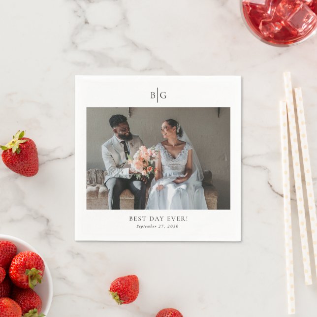Custom Wedding Monogrammed Photo Best Day Ever Pappersservett (Insitu)