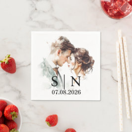 Custom Wedding Napkin – Photo, Initials & Date Pappersservett