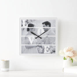 Custom Wedding Photo "LOVE" Fyrkantig Klocka