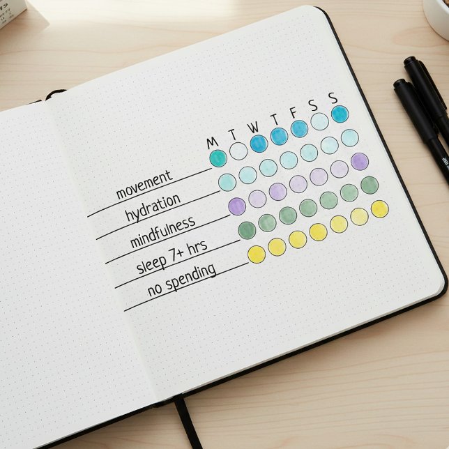 Custom Weekly Habit Tracker | 3" x 1.5" Journal Stämpel (Save time journaling with our custom weekly habit tracker stamp. 3 x 1.5 inch size fits A5 journals)