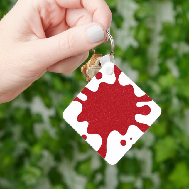 Custom White & Tomato Red Paint Splatter Keychain Nyckelring (Hand)