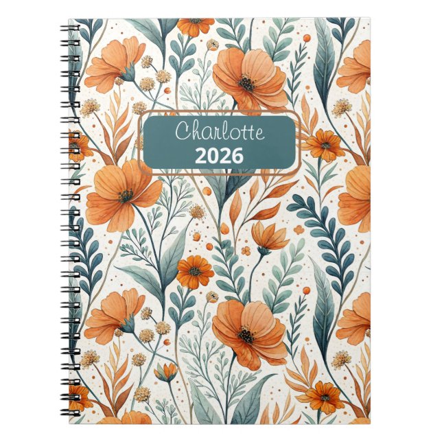 Custom Wildflower Botanical Boho Floral Watercolor Anteckningsbok (Framsidan)