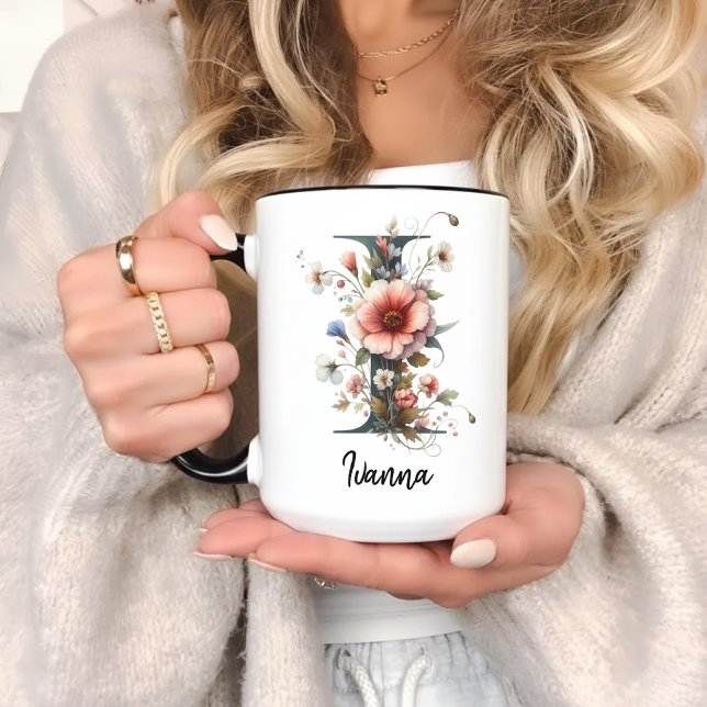 Custom Wildflower Monogram Mug for Women Mugg (monogram mug, floral initial mug, personalized floral mug, wildflower monogram gift for mom & her,)