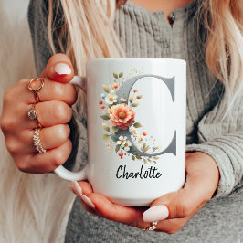 Custom Wildflowers Initial Mug for Women or Moms Mugg