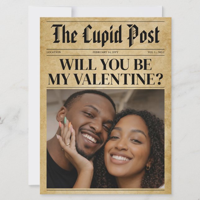 Custom Will You Be My Valentine Newspaper Card Julkort (Framsida)