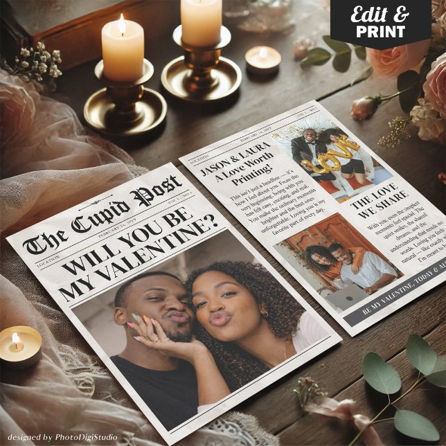 Custom Will You Be My Valentine Newspaper Card Julkort (Custom Will You Be My Valentine Newspaper Card Personalized Valentines Gift)