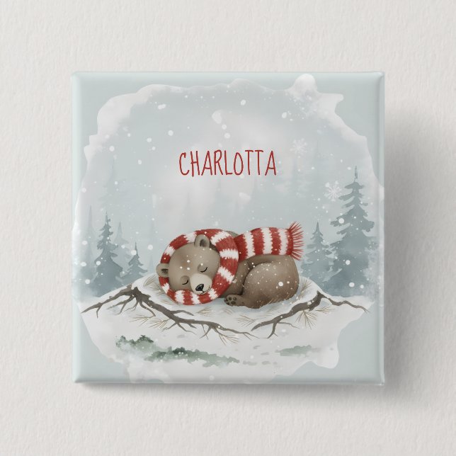 Custom Winter Bear Badge Knapp (Framsida)