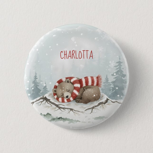 Custom Winter Bear Badge Knapp (Framsida)