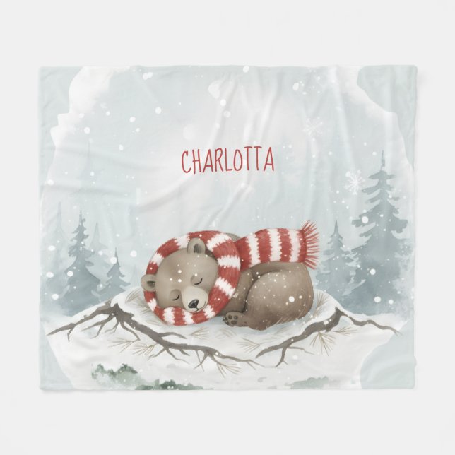 Custom Winter Bear Fleece Blanket (Framsidan (Horisontell))