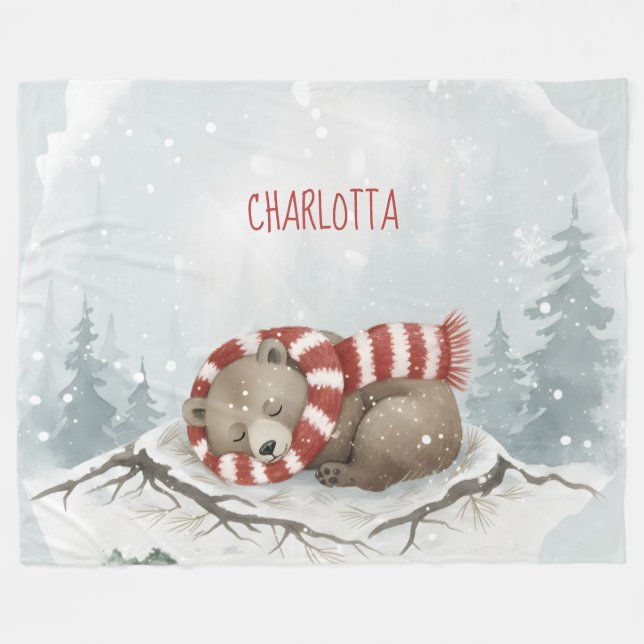 Custom Winter Bear Fleece Blanket (Framsidan (Horisontell))