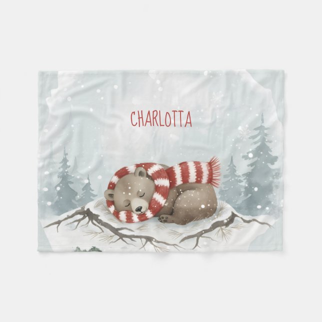 Custom Winter Bear Fleece Blanket (Framsidan (Horisontell))