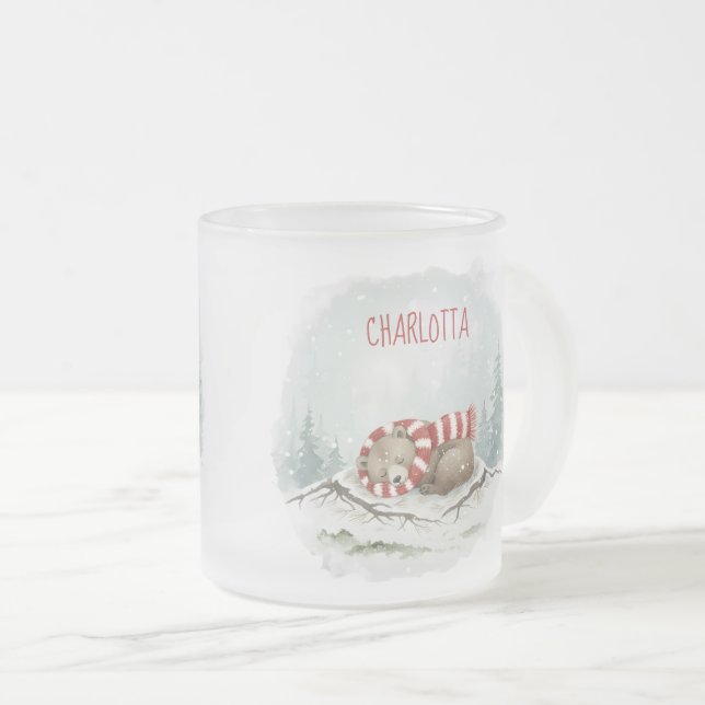 Custom Winter Bear Mug – Sleeping Animal Design Frostad Glasmugg (Framsida höger)