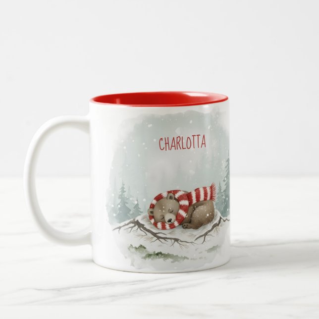 Custom Winter Bear Mug – Sleeping Animal Design Två-Tonad Mugg (Vänster)