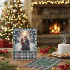 Custom Winter Engagement Photo Card with Tartan  Julkort