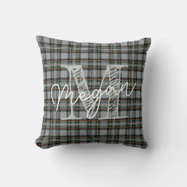 Custom Winter Tartan Pillow with Monogram Kudde