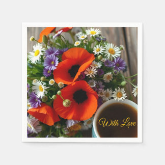 Custom "With Love"  Cup of Coffee & Red Poppies  Pappersservett
