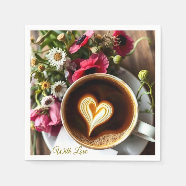 Custom "With Love"  Cup of Coffee & Red Poppies  Pappersservett (Framsidan)