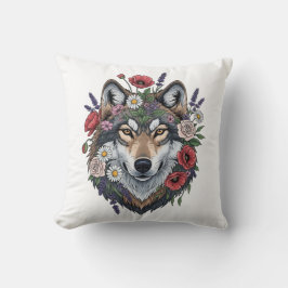 Custom Wolf with Floral Crown Throw Pillow Kudde