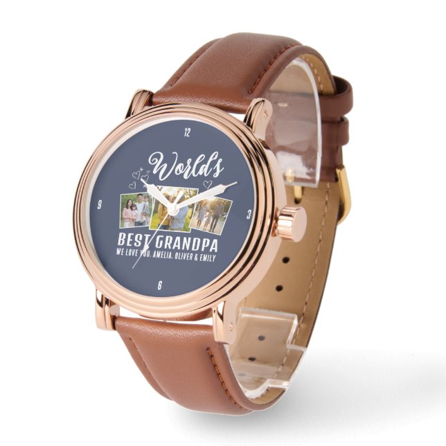 Custom World's Best Grandpa 3 Photo  Armbandsur (Vinkel)