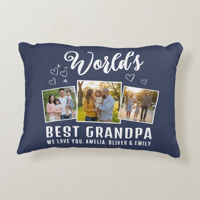 Custom World's Best Grandpa 3 Photo  Prydnadskudde (Baksidan)