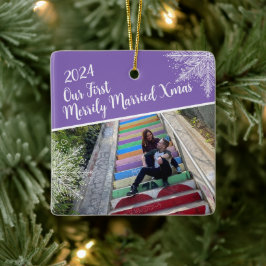 Custom Year Our First Merrily Married Xmas Photo Julgransprydnad Keramik