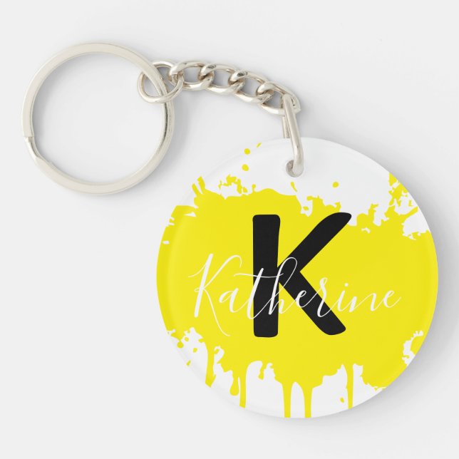 Custom Yellow Splash Initial Acrylic Keychain (Framsidan)
