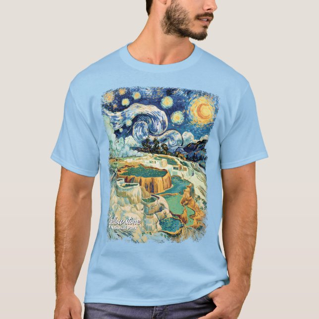 Custom Yellowstone Mammoth Hot Springs Van Gogh T Shirt (Framsida)