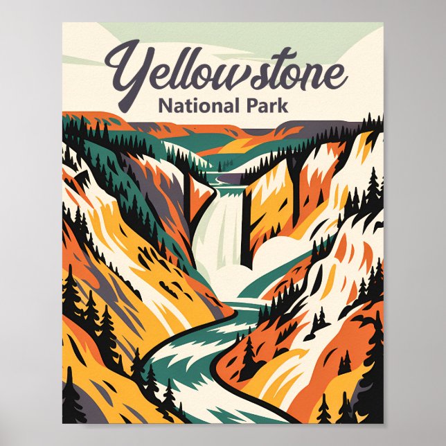 Custom Yellowstone National Park Lower Falls Retro Poster (Framsidan)