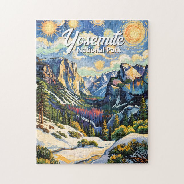 Custom Yosemite Tunnel View Winter Van Gogh Style Pussel (Vertikal)
