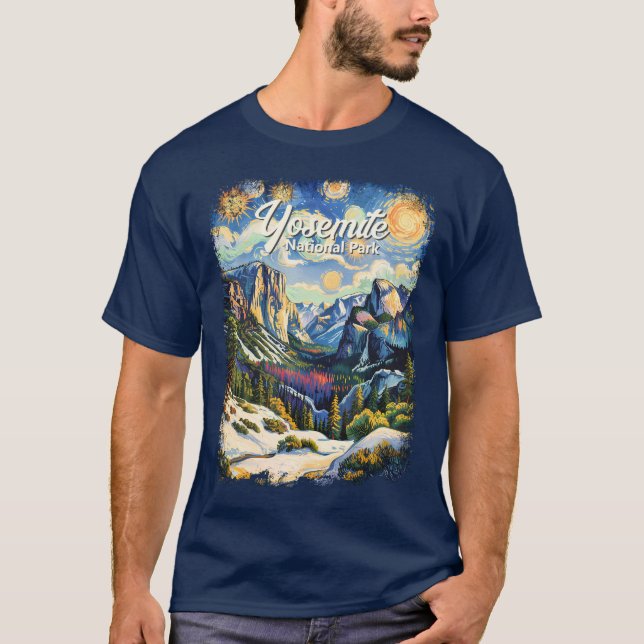 Custom Yosemite Tunnel View Winter Van Gogh Style T Shirt (Framsida)
