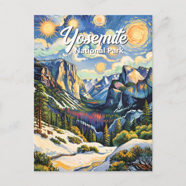 Custom Yosemite Tunnel View Winter Van Gogh Style Vykort (Framsida)