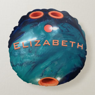    CustomBowling Boll Blue Marble och Orange Rund Kudde