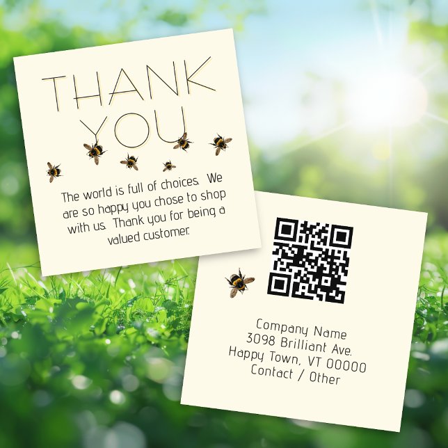 Customer Thank You Bees QR code Fyrkantigt Visitkort (Skapare uppladdad)