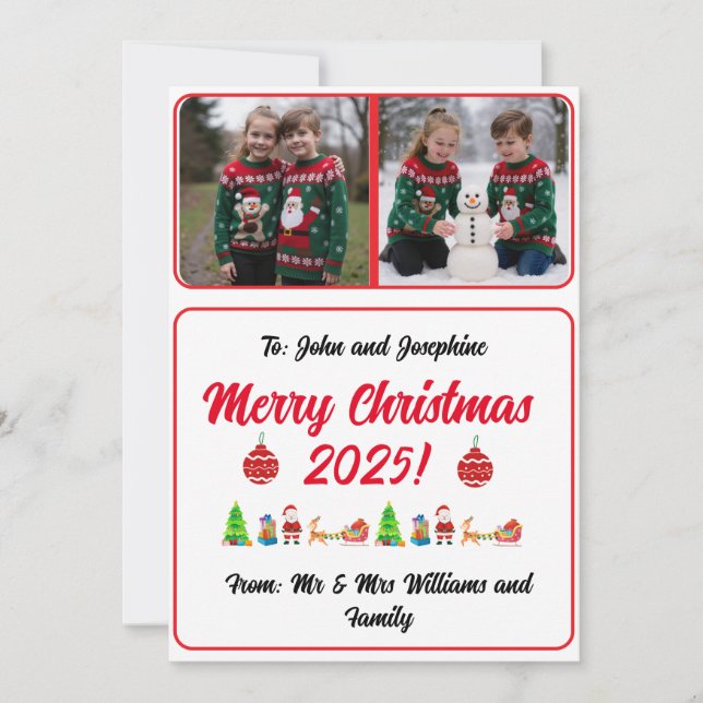 Customisable 2 Photo Traditional Christmas Card (Framsida)