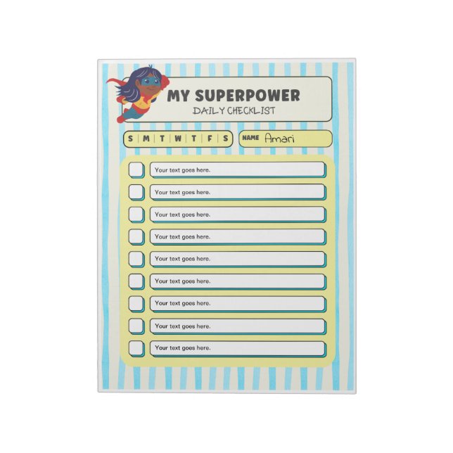 Customisable ADHD KIds Daily Checklist Notepad Anteckningsblock (Roterad)