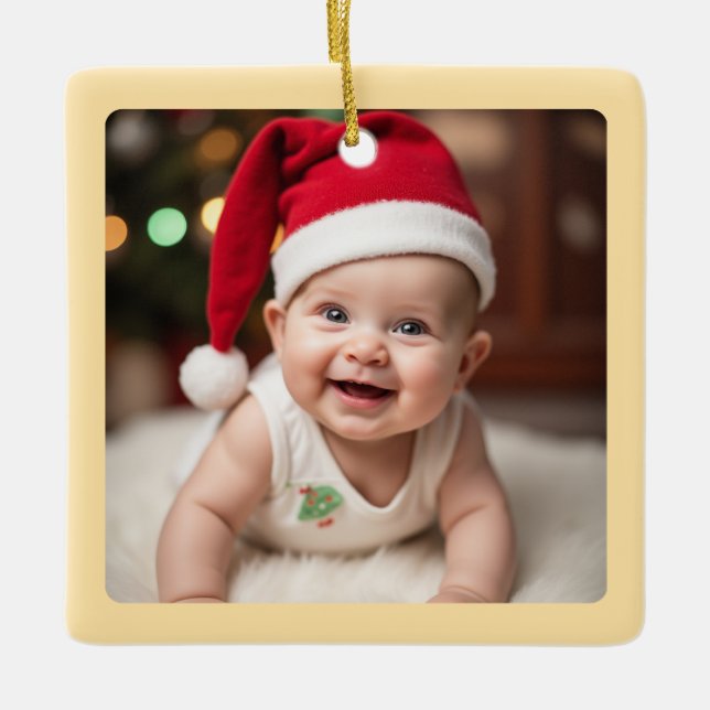 Customisable Baby's First Christmas Square Julgransprydnad Keramik (Framsida)
