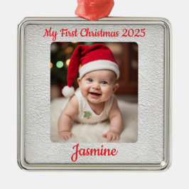 Customisable Baby's First Christmas Square Julgransprydnad Metall