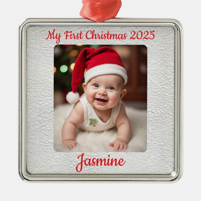 Customisable Baby's First Christmas Square Julgransprydnad Metall (Framsidan)